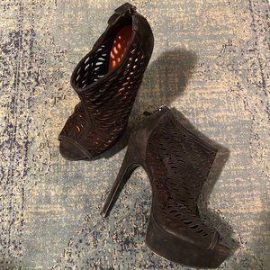 Via Spiga Open-Toe Black Suede Caged Bootie (Sz 6)